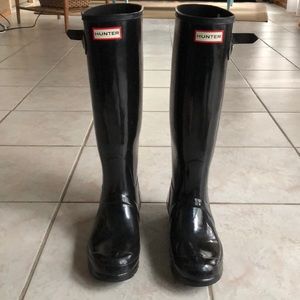 Hunter Boots, tall glossy black, rarely worn